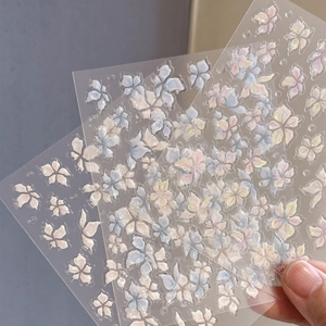3D embossed lily flower nail art stickers with iridescent seashell finish on sheet