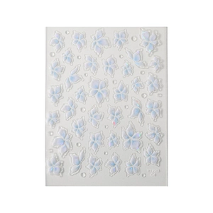 3D embossed iridescent flower and butterfly nail art stickers with pearl finish on white background