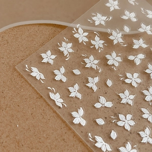 White Embossed Floral Nail Art Stickers YT3854 Minimalist Flower Petal Design Self-Adhesive Manicure Decals For Women