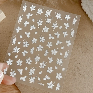 Exquisite white floral nail stickers featuring embossed delicate flower patterns YT3854