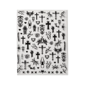 Dark gothic graffiti nail art stickers with cross spider and bat patterns YT3980