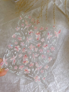 Vista macro dettagliata degli adesivi per unghie 3D YT4058 con fiori e farfalle