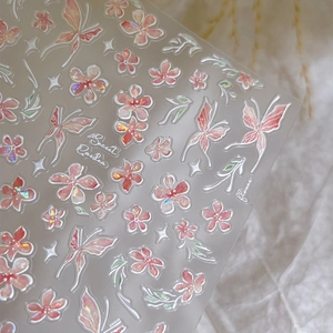 Adesivi per Unghie in Rilievo 3D Lucentezza di Conchiglia Olografica Rosa Fiore Farfalla Decalcomanie per Unghie Fai da Te