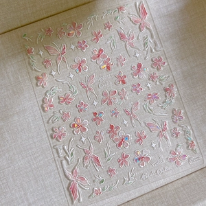 Adesivi per unghie 3D in rilievo con effetto perla, motivi di fiori e farfalle laser
