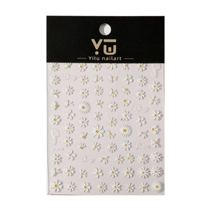 3D embossed white daisy nail stickers with floral patterns and YITU brand packaging