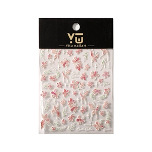 Adesivi per unghie 3D con fiori rosa e farfalle con effetto conchiglia e glitter fini
