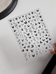 Detail of YT4166 ink-wash style nail art stickers with butterfly and bamboo patterns