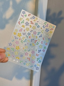 Macro detail of YT3909 3D embossed jelly floral nail stickers with colorful petals