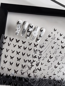 Detailed view of Chinese ink wash butterfly and bamboo nail art stickers YT4166