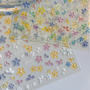 3D colorful 5-petal flower nail art stickers with embossed jelly texture and adhesive