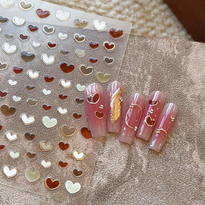 3D Jelly Heart Nail Art Stickers Hot Stamping Gold Metal Frame Self-Adhesive Heart Decals For DIY Manicure Decoration
