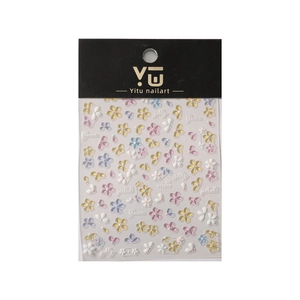 3D colorful 5-petal flower nail stickers with jelly texture and adhesive backing for nail art