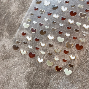 3D jelly heart nail stickers with gold edges in earth tones for manicure decoration