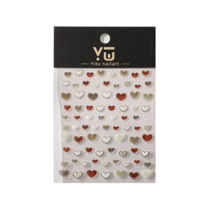 3D heart nail art stickers in various colors with metallic borders on YT4141 sheet