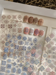 Detail view of Bohemian 5D embossed nail stickers with mandala and geometric patterns