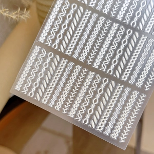 5D embossed nail art stickers with white wool texture and knitted patterns