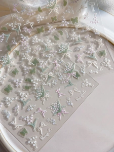 Detail of 3D embossed lily of the valley and butterfly nail art stickers YT4111
