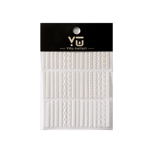 3D embossed nail stickers featuring white knitted sweater texture and wave patterns