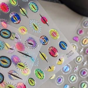 Iridescent evil eye nail art stickers with laser holographic cat eye effect, YT4242