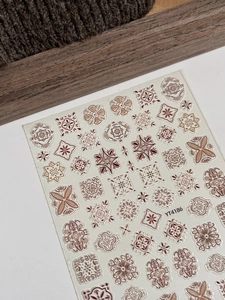 Macro detail of YT4186 bohemian 5D embossed nail stickers with vintage mandala patterns