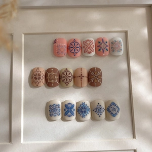 Bohemian style mandala nail stickers with 3D embossed ethnic geometric patterns