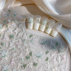 3D Relief Lily Of The Valley Nail Art Stickers Flower Bowknot Butterfly Self Adhesive Manicure Decals Decoration YT4111