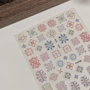 Bohemian style embossed nail stickers with colorful mandala patterns on white background
