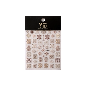 3D embossed bohemian nail stickers with gold and dark red mandala patterns YT4186