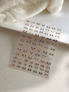 Detail showing 3D cartoon emoji nail art stickers with glossy drip glue texture and YT3904 code
