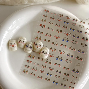 Cute Cartoon Face Expression Nail Stickers Star Heart Eyes DIY Self Adhesive Nail Art Decals For Women Girls Decoration
