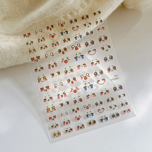 Cute cartoon facial expression nail art stickers with various emojis on a white background