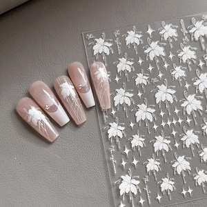 Autocollants Ongles Relief Fleur Blanche 5D Décalcomanies Florales Étoile 3D pour Femme Décoration Ongles DIY YT4061