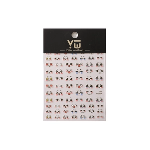 Cute cartoon emoji nail art stickers with yellow stars and red hearts on white background