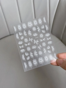 Close-up of semi-transparent nail art sticker with white daisy patterns, style YT4133