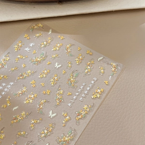 3D Embossed Osmanthus Flower Butterfly Nail Stickers Self Adhesive Vintage Chinese Style Calligraphy Nail Art Decals Women