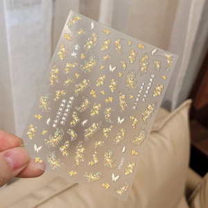 3D embossed osmanthus and butterfly nail art stickers with gold floral patterns