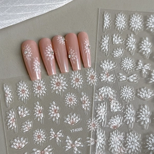 White Pink Daisy Nail Art Stickers Self Adhesive Flower Nail Decals For Women DIY Manicure Decoration Floral Nail Parts
