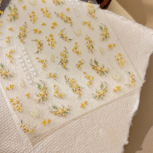 3D embossed nail stickers featuring yellow osmanthus flowers and butterflies YT4265