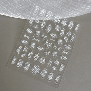 White flower nail art stickers YT4133 on transparent backing for DIY manicure