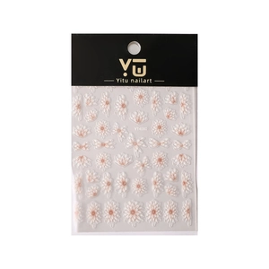 3D embossed semi-transparent floral nail art stickers YT4080 with pink and white daisies