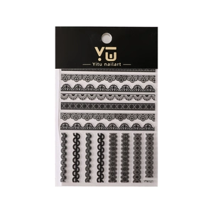 Exquisite black lace nail art stickers with intricate borders and stripe patterns YT4121