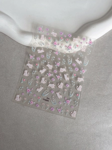 Detail of YT4005 nail stickers featuring cute pink cats and lily of the valley flowers