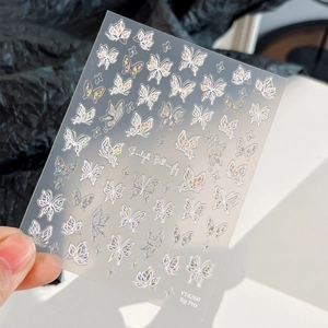 Holographic butterfly nail art stickers with laser glitter effect and hollow design