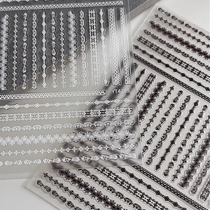 Lace and stripe pattern 3D embossed nail art stickers for elegant manicure design