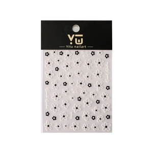 Hollow five-petal flower nail stickers with 3D embossed black and white floral patterns