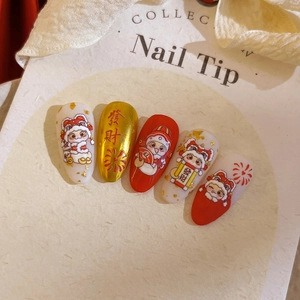 Süße chinesische Neujahrs-Nagelaufkleber mit rotem und goldenem Löwentanz-Design