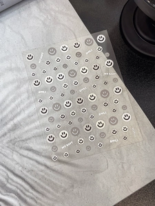 Detailed view of YT4338 relief smiley face nail art stickers with black and white patterns