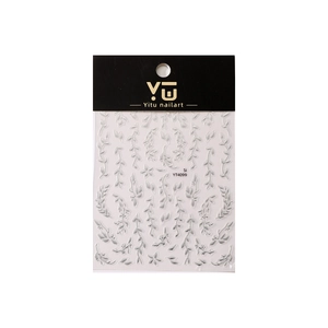 5D embossed leaf and floral nail art stickers with white vine and star patterns