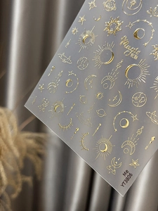 Detailed view of YT3806 gold bronzing nail stickers with sun moon and star patterns