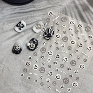 Embossed Smiley Face Nail Art Stickers 3D Self Adhesive Minimalist Nail Decals Smile My Baby Design DIY Manicure Accessories YT4338